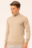 Süvari Yün Akrilik Düz Yarım Balıkçı Bej Erkek Triko - 1
