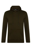 Süvari Kapüşonlu Yaka Regular Kalıp Düz Koyu Yeşil Sweatshirt - 1