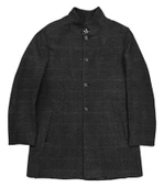 Süvari Bol Kesim Yünlü Ekose Siyah Erkek Kaban - 3