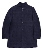 Süvari Bol Kesim Yünlü Ekose Siyah Erkek Kaban - 4