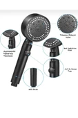 Turbo Duş Başlığı Antrasit Siyah Renk Pervaneli Fonksiyonlu Kolay Temizlik Tazzikli Duş Seti thumbnail 2
