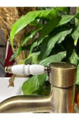 Mat Gold Lavabo Bataryası Antik Lavabo Bataryası Altın Lavabo Musluğu Porsalen Vintage Tasarım - 2