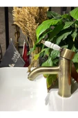 Mat Gold Lavabo Bataryası Antik Lavabo Bataryası Altın Lavabo Musluğu Porsalen Vintage Tasarım - 3