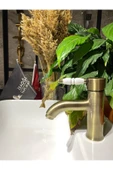 Mat Gold Lavabo Bataryası Antik Lavabo Bataryası Altın Lavabo Musluğu Porsalen Vintage Tasarım - 1