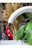 Gold Beyaz Mutfak Bataryası Mat Beyaz Evye Musluğu Altın Batarya Modern Tasarım - 3