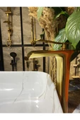 Mat Gold Çanak Lavabo Bataryası Şelale Lavabo Musluğu Fırçalanmış Mat Altın Batarya - 5