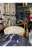 Gold Çanak Lavabo Bataryası Altın Çanak Musluğu Kare Slim Tasarım Çanak Bataryası Parlak Gold - 4