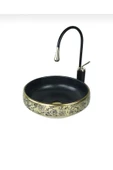 Çanak Lavabo Bataryası Gold Siyah Lavabo Musluğu Drop Design Armatür Çanak Lavabo Batarya - 1