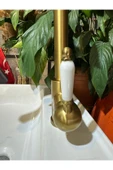 Mat Gold Spiralli Evye Bataryası Mat Altın Uzayan Sistem Armatür Vintage Tasarım - 3