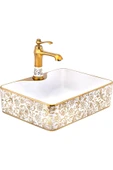 Gold Çanak Lavabo Kare Tasarım Gold Beyaz İşlemeli Seramik 48X37 Armatür Hariçtir - 1