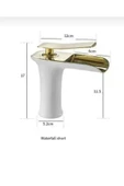 Lavabo Bataryası Gold Beyaz Lavabo Musluğu Şelale Akışlı Naturel Batarya Altın Beyaz - 4
