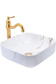 Çanak Lavabo Mermer Desenli Beyaz Seramik Çanak Lavabo 38X38 Armatür Hariçtir - 1