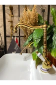 Altın Mutfak Bataryası Gold Evye Musluğu Işlemeli Mutfak Bataryası Gold Rustik Musluk - 2