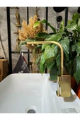 Mat Gold Lavabo Bataryası Dore Fırçalanmış Gold Lavabo Musluğu Kare Tasarım Batarya - 1