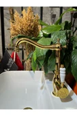 Gold Lavabo Bataryası Zen Design Kolay Abdest Yüksek Lavabo Musluğu Klasik Tasarım Gold - 1