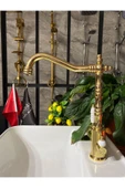 Altın 3 Yollu Mutfak Bataryası Gold Zen Design Arıtmalı Rustik Mutfak Bataryası Evye Musluğu - 1