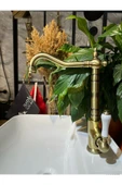 Antik Gold Mutfak Bataryası Vintage Evye Musluğu Porsalen Kulp Armatür - 1