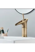 Şelale Batarya Antik Gold Şelale Musluk Doğal Akışlı Mat Antik Gold Lavabo Bataryası - 3