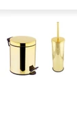 Gold Çöp Kovası Gold Fırça Set Banyo Aksesuar Gold Pedallı Kova Premium thumbnail 1