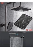 Siyah Tepe Yağmurlama Duş Seti Mat Siyah Ektra Büyük Duş Sistemi Batarya Dahil Set Fonksiyonlu thumbnail 1