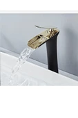 Şelale Lavabo Bataryası Çanak Lavabo Musluğu Siyah Gold Naturel Akışlı Batarya - 1