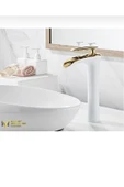 Çanak Lavabo Bataryası Gold Beyaz Şelale Lavabo Musluğu Naturel Akışlı Batarya - 3