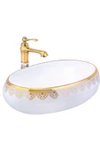 Altın Çanak Lavabo Gold Beyaz Seramik Lavabo İşlemeli Vintage 60X40 Armatür Hariçtir - 1