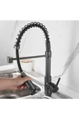 Siyah Mutfak Bataryası Siyah Endüstriyel Evye Musluğu Mat Siyah Spiralli Uzayan Sistem Batarya thumbnail 3