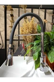 Spiralli Mutfak Bataryası Gümüş Siyah Uzayan Sistem Evye Musluk Endüstriyel Mutfak Bataryası thumbnail 3
