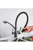 Siyah Arıtmalı Spiralli Batarya Uzayan Sistem Mutfak Musluğu Arıtıcılı Batarya Mat Siyah Renk thumbnail 3