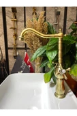 Mat Gold Mutfak Bataryası Antik Gold Evye Musluğu Antik Rustik Batarya Aç Kapa Sistem - 1