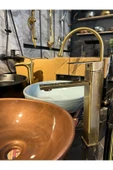 Mat Gold Çanak Lavabo Bataryası Mat Altın Lavabo Musluğu Kare Tasarım Mat Antik Gold - 1