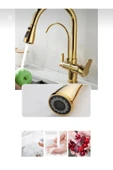 Gold Spiralli Mutfak Bataryası Spiralli Arıtıcılı Evye Armatür Tazzik ve Spreyleme Mod thumbnail 2