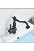 Siyah Lavabo Bataryası İşlemeli Premium Tasarım Lavabo Musluğu Rustik Tasarım Banyo Bataryası Siyah thumbnail 2