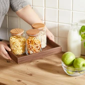 Selka Home - 3'lü Kesme Detaylı Ahşap Kapak Kavanoz 890 ML - 1