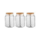 Selka Home - 3'lü Kesme Detaylı Ahşap Kapak Kavanoz 890 ML - 3
