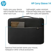 HP Siyah  Taşıma Kılıfı 14 inç Dizüstü Bilgisayar Çantası Kulplu Siyah 3XD33AA - 2