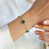 Malahit Taşlı Yonca Gümüş Bileklik thumbnail 1