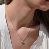 Nazar Boncuklu Mine Işli Gold Kaplama Gümüş Kolye thumbnail 3