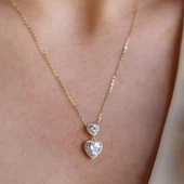 İkili Kalp Gold Gümüş Kolye thumbnail 3