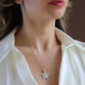 Stars Baget Taşlı Gold Gümüş Kolye thumbnail 1