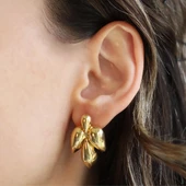 Yaprak Bombeli Gold Gümüş Küpe thumbnail 1