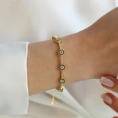 Nazar Boncuklu Gold Gümüş Bileklik thumbnail 2