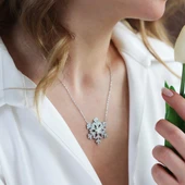 Round Kesim Kar Tanesi Modeli 6,5 mm E Moıssenıte Gümüş Kolye thumbnail 1