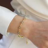 Nazar Boncuklu Gold Gümüş Bileklik thumbnail 3