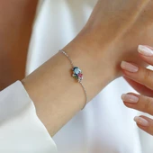 Tanzanit Taşlı Çiçekli Gümüş Bileklik thumbnail 4