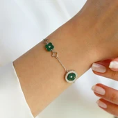 Malahit Taşlı Yonca Gümüş Bileklik thumbnail 3