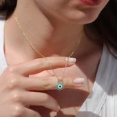 Nazar Boncuklu Mine Işli Gold Kaplama Gümüş Kolye thumbnail 2