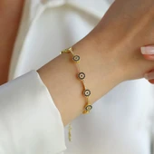 Nazar Boncuklu Gold Gümüş Bileklik thumbnail 1