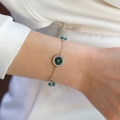 Malahit Taşlı Yonca Gümüş Bileklik thumbnail 2